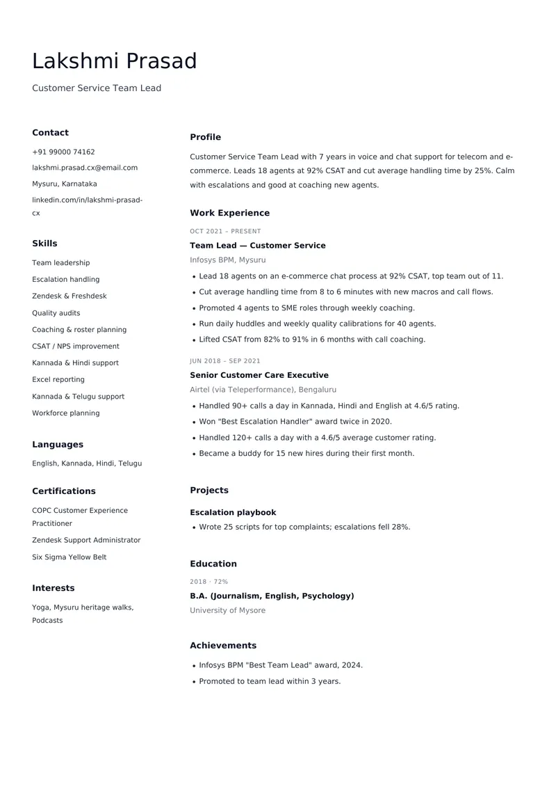 Airy resume template, sample data
