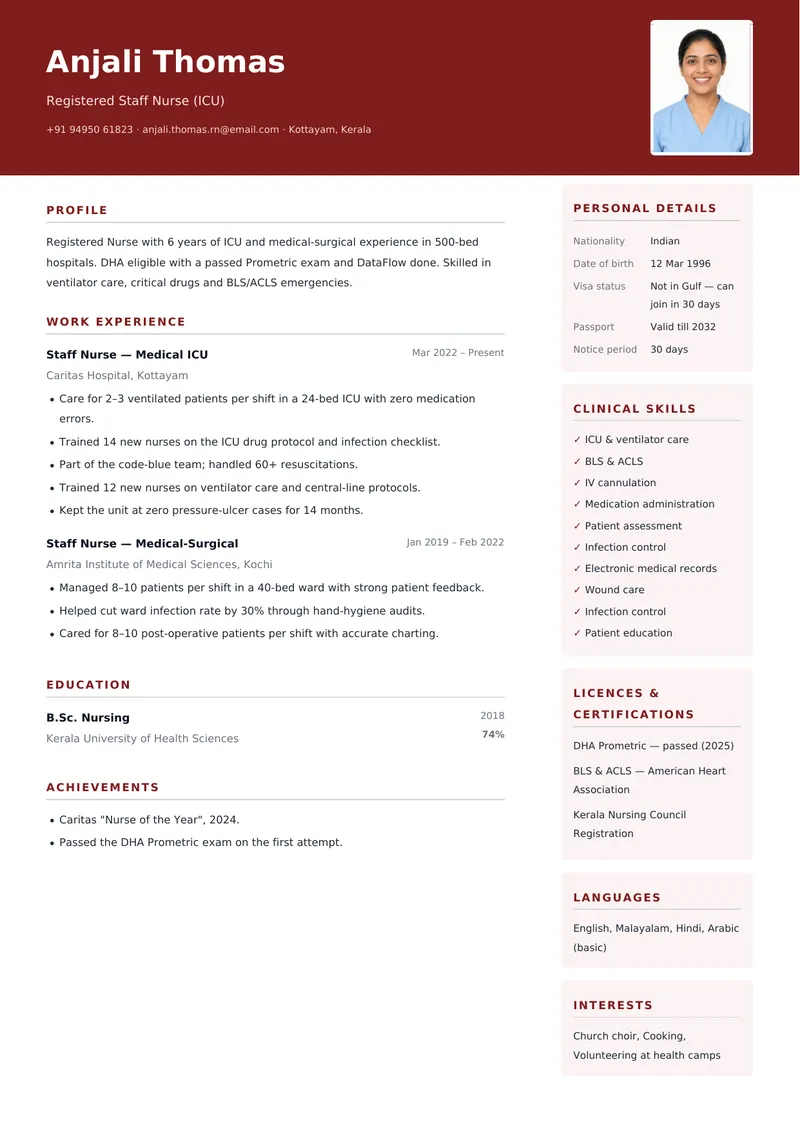 Gulf Classic resume template, sample data
