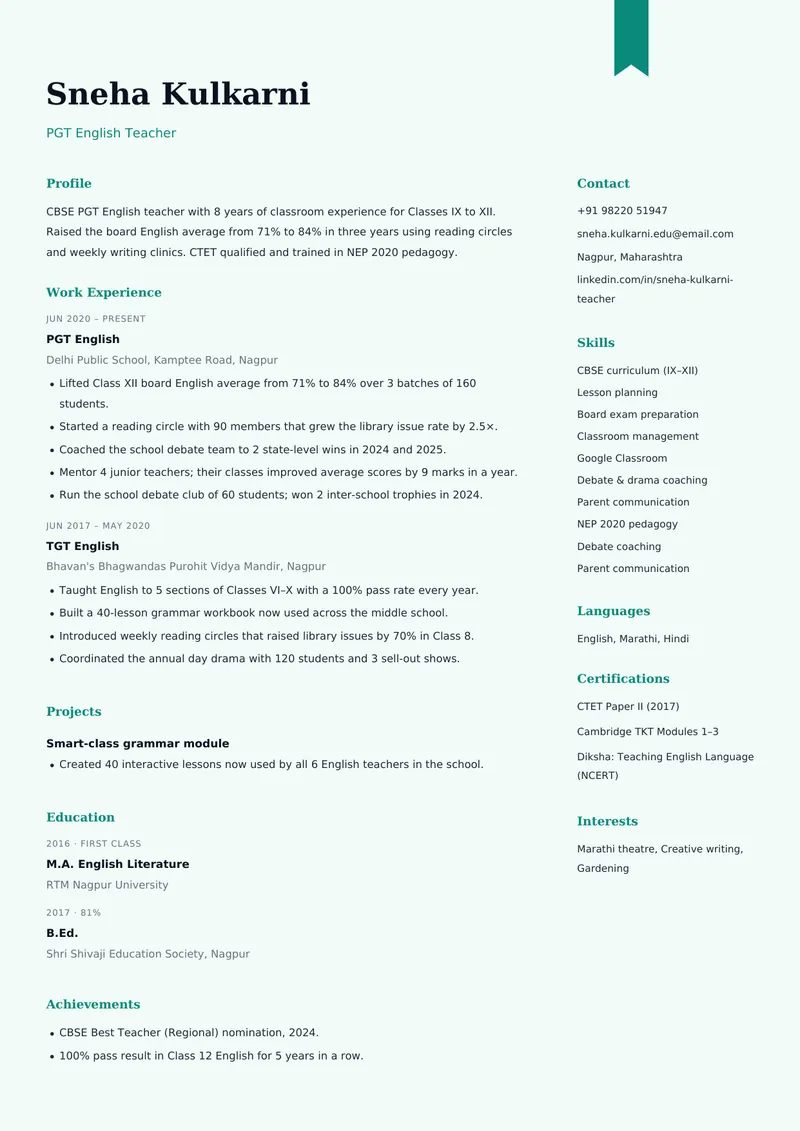 Lotus resume template, sample data