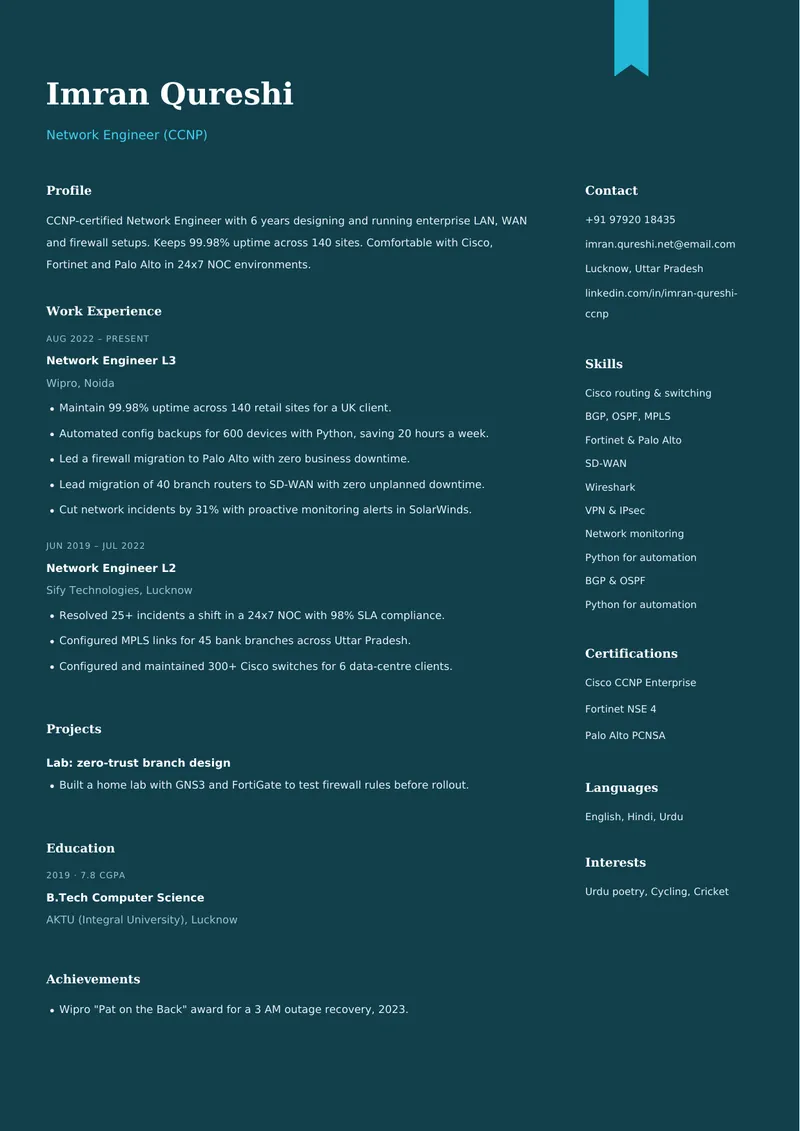 Ribbon resume template, sample data