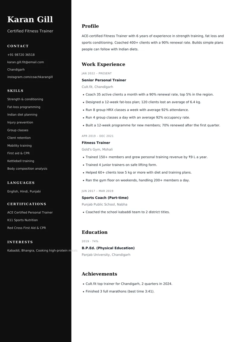 Slate resume template, sample data